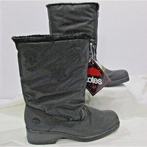 Totes 12" Womens Boots Size 11M Black Zip 2"Heel Waterproof Thermal Faux Fur